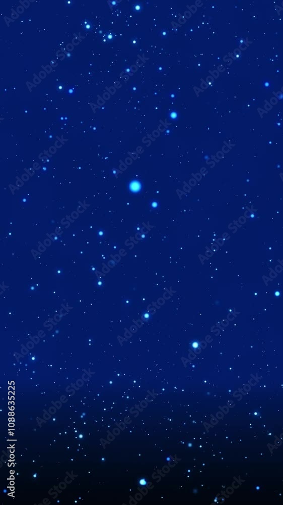 Blue bokeh particles floating in the air and falling to the floor on a dark background, vertical composition. Standard speed. Loop animation footage for graphic design. Blue bokeh particles floating in the air and falling to the floor on a dark background, vertical composition. Standard speed. Loop animation footage for graphic design.
