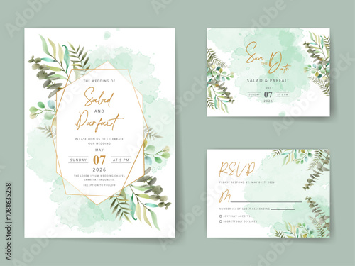 Greenery eucalyptus watercolor wedding invitation card