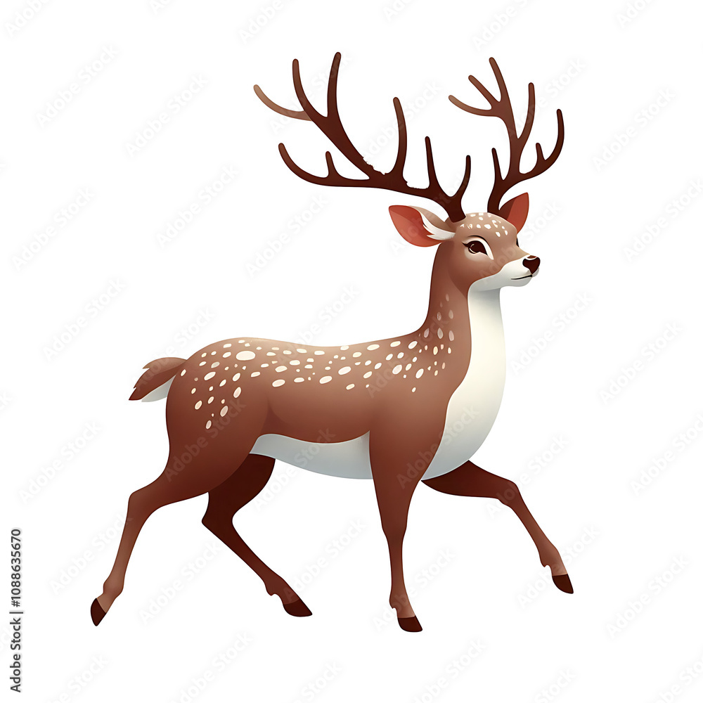 Obraz premium Beautiful Christmas big horns Deer cartoon walking