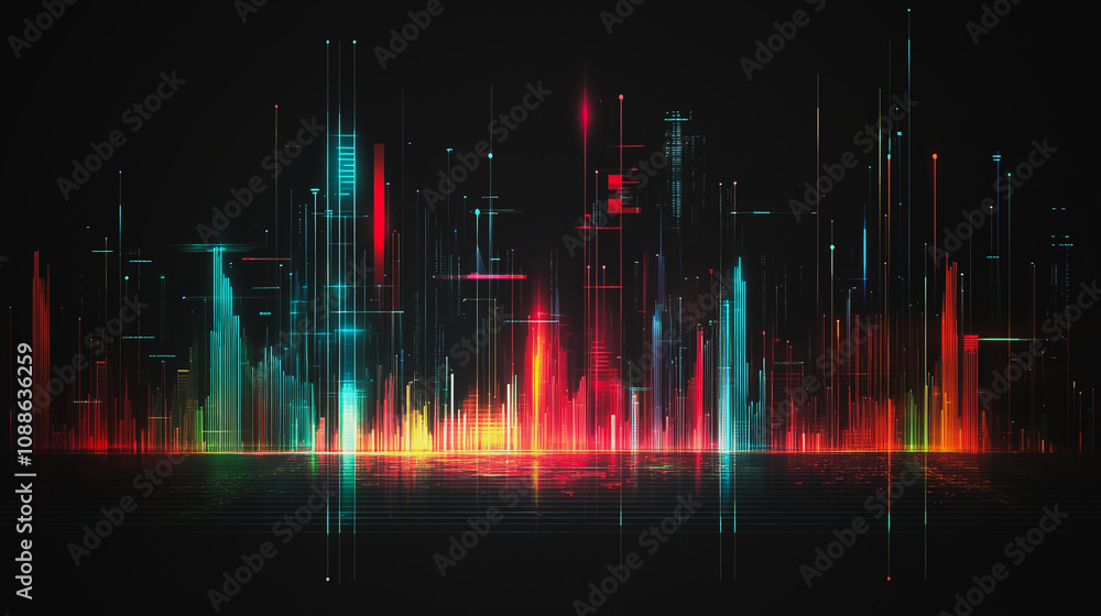 Abstract black background with 3D Colorful charts and graphs with statistics to innovative analyze business potential and forecast future development of companies growth. Abstract black background with 3D Colorful charts and graphs with statistics to innovative analyze business potential and forecast future development of companies growth.