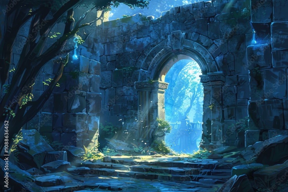 Fototapeta premium Ancient Stone Archway Leading to a Mystical Forest