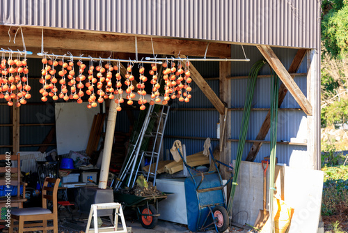 軒先に吊るされた干し柿