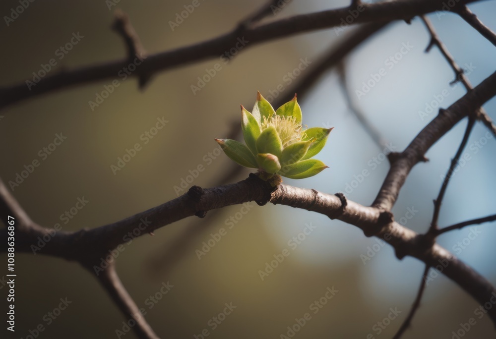 Young green leaves on the branches of a tree in the spring. AI generated Young green leaves on the branches of a tree in the spring. AI generated