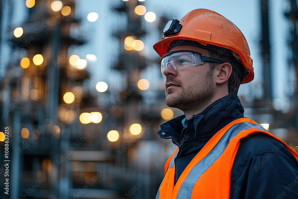 An engineer in a protective helmet with documents in his hands at a hazardous production facility conducts an inspection. Heavy industry concept. An engineer in a protective helmet with documents in his hands at a hazardous production facility conducts an inspection. Heavy industry concept.