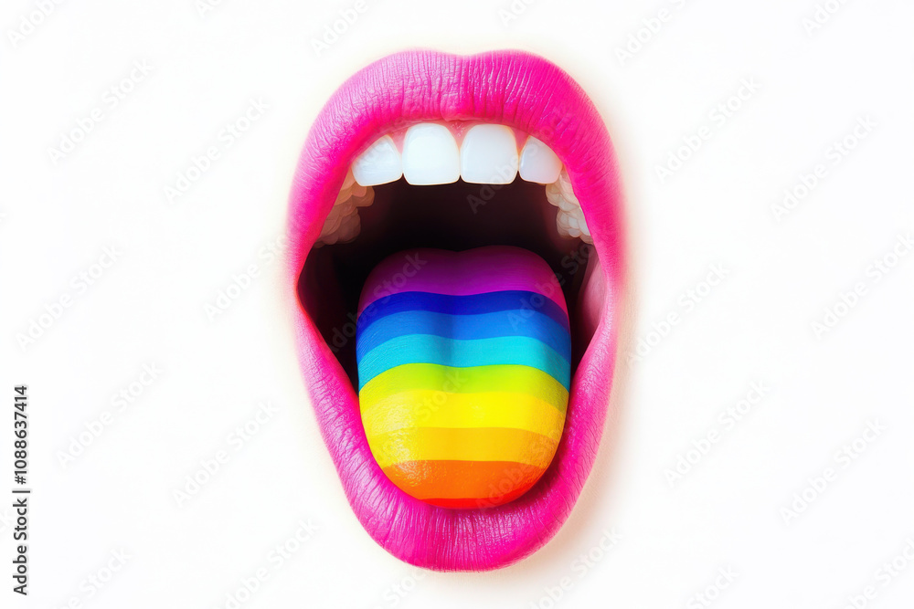 vibrant mouth with rainbow colored tongue, expressing joy and diversity. bright pink lips contrast with colorful tongue, creating striking visual vibrant mouth with rainbow colored tongue, expressing joy and diversity. bright pink lips contrast with colorful tongue, creating striking visual