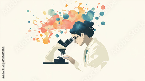 Illustrations of diverse women scientists working with microscopes, celebrating International Day of Women and Girls in Science, promoting STEM education, equality, inspiring future female leaders