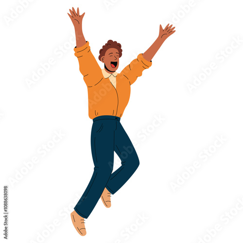 Cheerful man leaping for joy, expressing positivity and success in a clean vector style.
