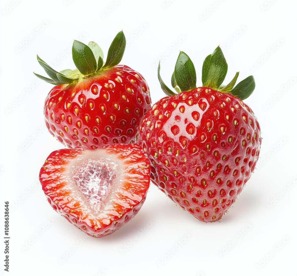 Fresh strawberries with vibrant red color and green leaves, showcasing their juicy texture and sweetness. Perfect for desserts and healthy snacks Fresh strawberries with vibrant red color and green leaves, showcasing their juicy texture and sweetness. Perfect for desserts and healthy snacks