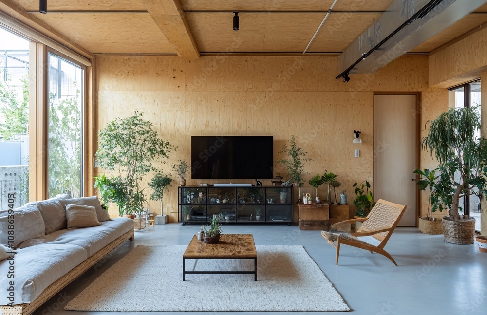 Fototapeta premium A modern living room with white walls