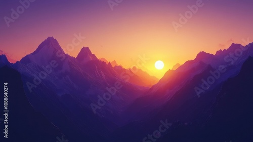 Sunset over majestic mountains. AI.