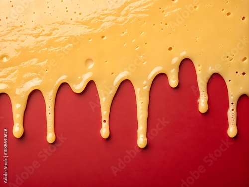 Dripping Melted Cheese Effect on Warm Red and Yellow Background photo