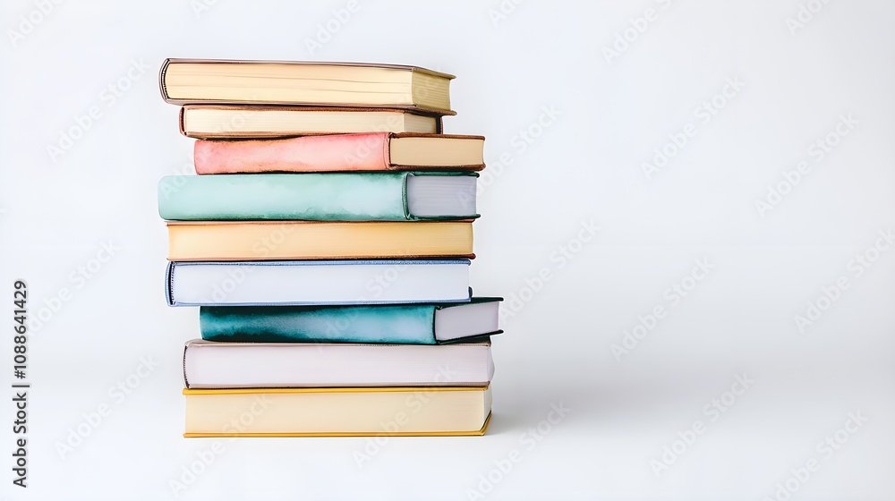 Vibrant Stack of Books Neatly Arranged on a White Background Symbolizing Knowledge and Learning with a Touch of Colorful Aesthetics for Your Creative Projects Vibrant Stack of Books Neatly Arranged on a White Background Symbolizing Knowledge and Learning with a Touch of Colorful Aesthetics for Your Creative Projects