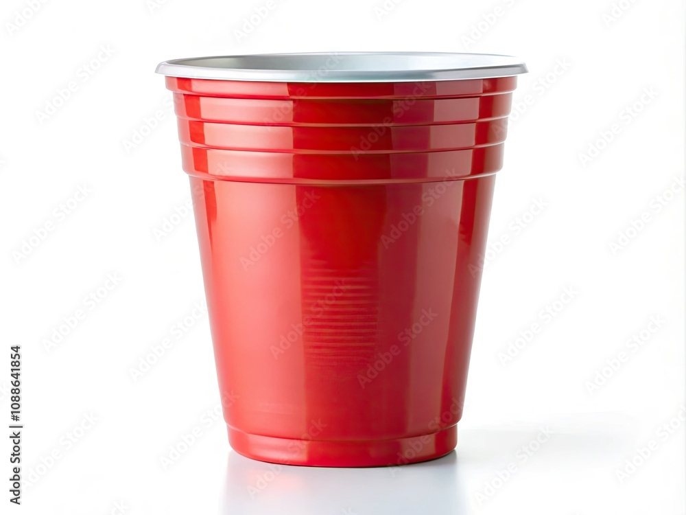 Bright red plastic party cup stands out against a white background, making it perfect for celebrations and events, adding a festive touch to any gathering. Bright red plastic party cup stands out against a white background, making it perfect for celebrations and events, adding a festive touch to any gathering.