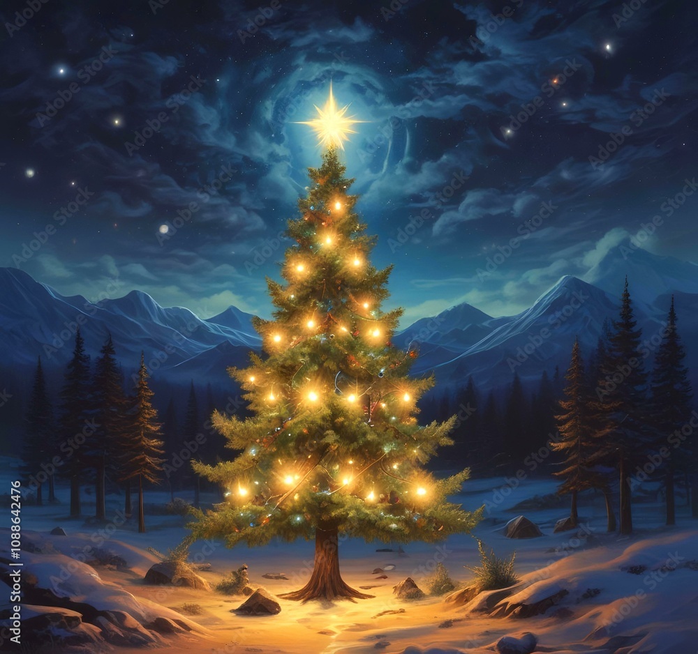 Illustration of Christmas tree with decoration. Illustration of Christmas tree with decoration.