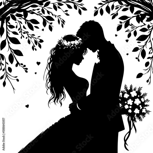 black silhouette of wedding ceremony