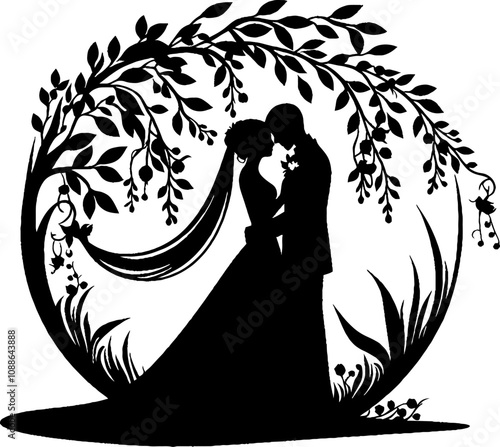 black silhouette of wedding ceremony