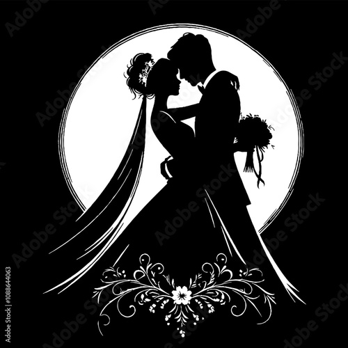 black silhouette of wedding ceremony