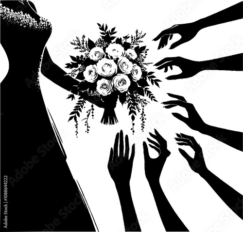 black silhouette of wedding ceremony