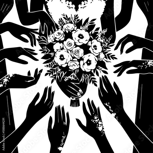 black silhouette of wedding ceremony