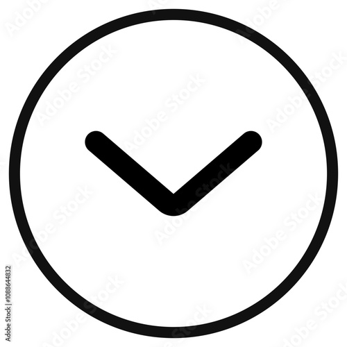 Vector single arrow chevron down icon. Black, white background. Perfect for app and web interfaces, infographics, presentations, marketing, etc.