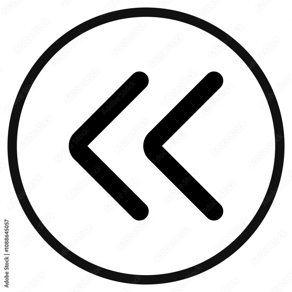 Vector double arrow chevron left icon. Black, white background. Perfect for app and web interfaces, infographics, presentations, marketing, etc. Vector double arrow chevron left icon. Black, white background. Perfect for app and web interfaces, infographics, presentations, marketing, etc.