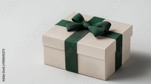 Wallpaper Mural Elegant Beige Gift Box with Green Ribbon Festive Present Torontodigital.ca