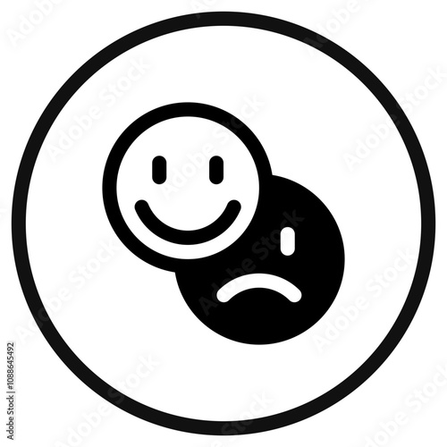 Vector emoticon reaction icon. Black, white background. Perfect for app and web interfaces, infographics, presentations, marketing, etc.