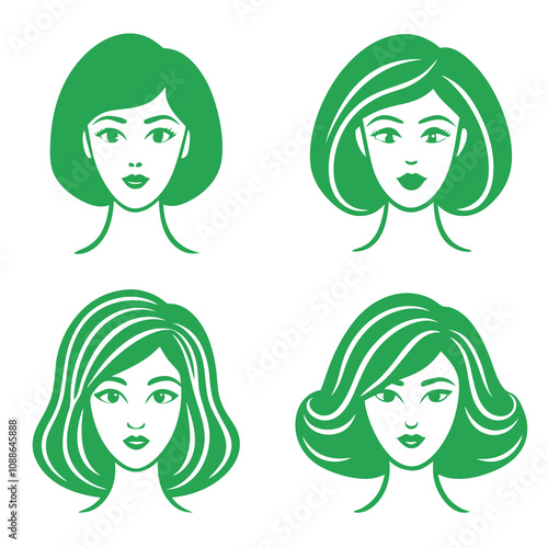 woman Hairstyle Wigs  doodle line art vector illustration set