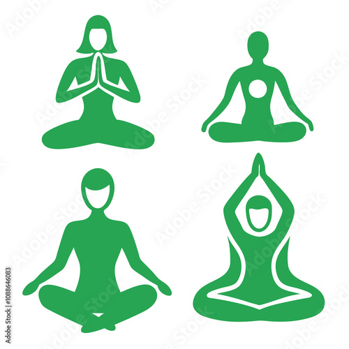 Yoga doodle line art vector illustration set