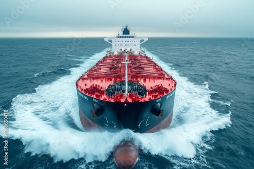 Aerial view of an oil tanker ship . a bird's-eye tanker vlcc ship.	