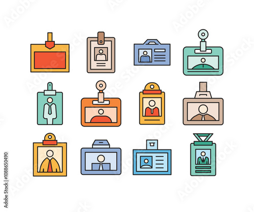 business and id card badge icons set illustration