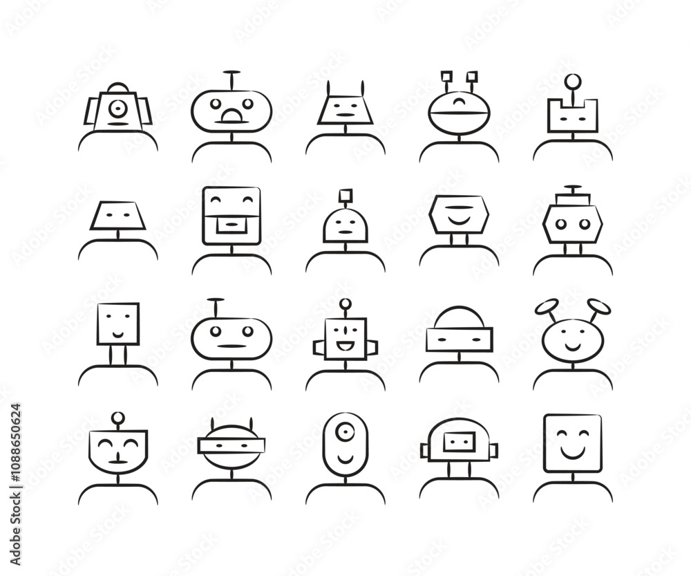 hand drawn and sketch robot head avatars set vector illustration hand drawn and sketch robot head avatars set vector illustration