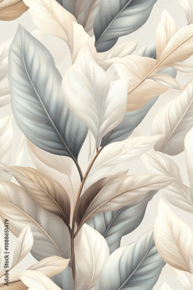 Seamless Pattern of Abstract Tropical Leaves, Exotic Floral Background in Beige Tones. Seamless Pattern of Abstract Tropical Leaves, Exotic Floral Background in Beige Tones.