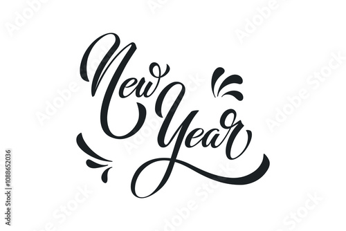 Happy New Year hand lettering calligraphy. Vector holiday illustration element. Typographic element for banner, poster, congratulations.