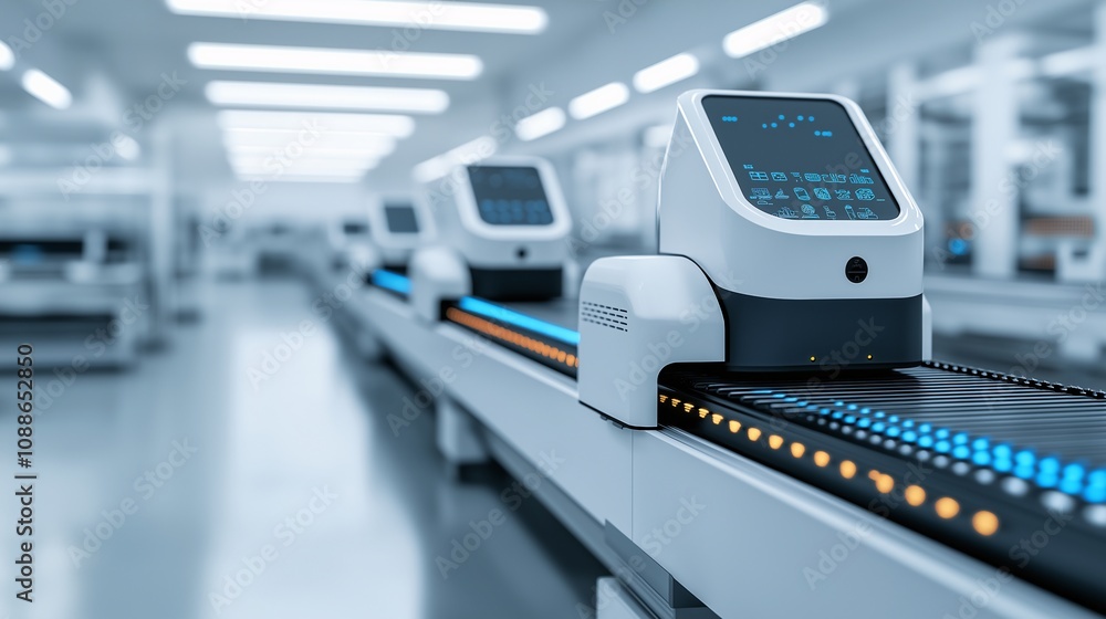 Advanced Futuristic Factory Interior Featuring Sleek Automated Machines and an Innovative Conveyor System for Efficient Production Processes Advanced Futuristic Factory Interior Featuring Sleek Automated Machines and an Innovative Conveyor System for Efficient Production Processes