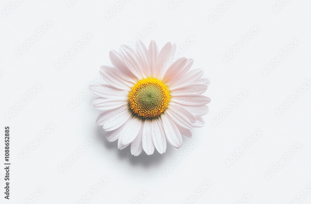 Fototapeta premium delicate pink daisy with yellow center, symbolizing beauty and simplicity. Perfect for floral designs and nature themes