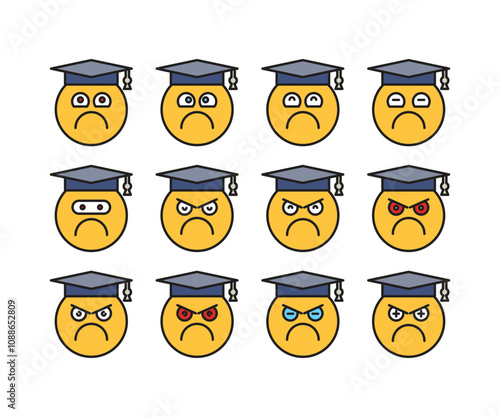 bored and moody student emoticons set