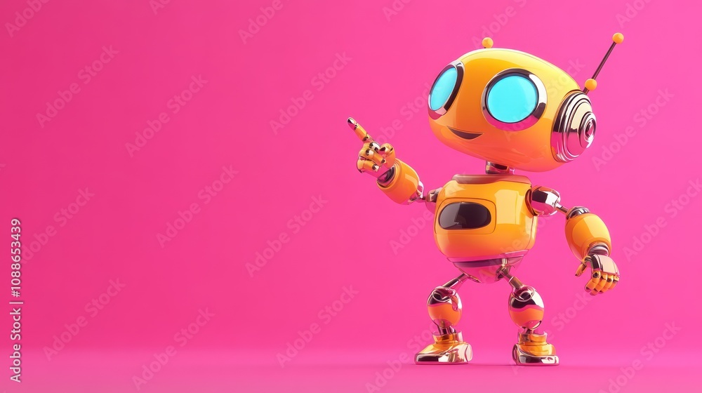 Illustration of a Positive, Cute Robot Pointing at an Empty Space: Ample Copy Space for Custom Text or Branding Illustration of a Positive, Cute Robot Pointing at an Empty Space: Ample Copy Space for Custom Text or Branding