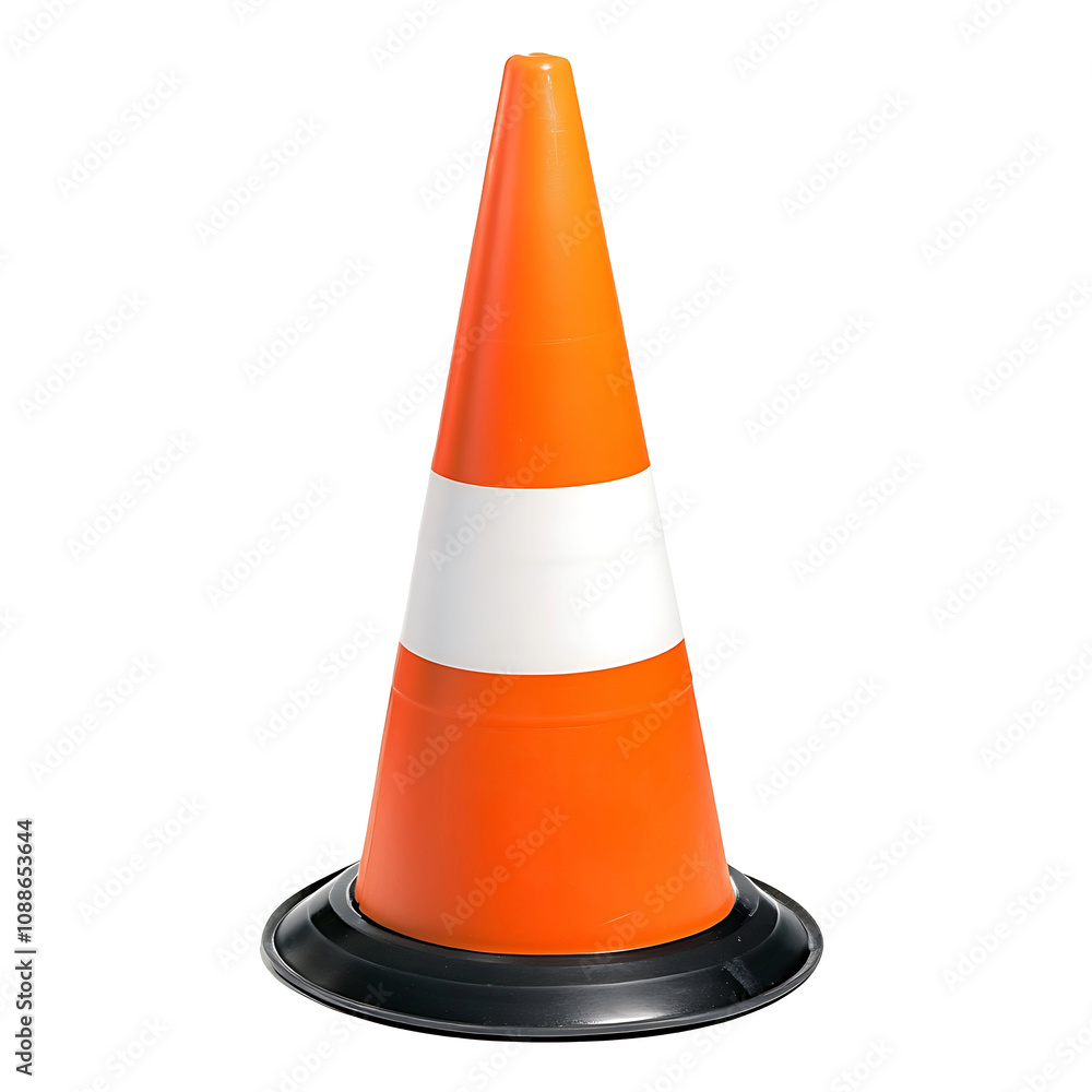 Traffic Cone on White Transparent Background - Isolated High-Quality Image for Commercial Use, Design, and Presentations