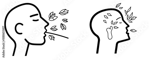 An icon to represent breathing difficulties. An icon to represent respiratory difficulties. An icon to represent breathing exercise. Modern illustration.