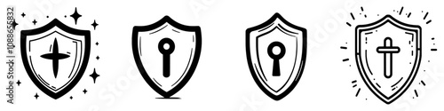 For apps and websites, a security shield line art icon is available