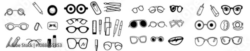 Eye doctor and optician line icons. Medical laser surgery, glasses and eyedropper icons. Pink eye, cataract surgery and allergy icons. Vision exam problem, oculist board, oculist chart. Modern