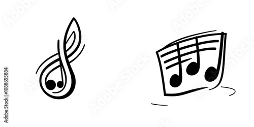 Icons of musical notes. Musical key symbols on a white background.