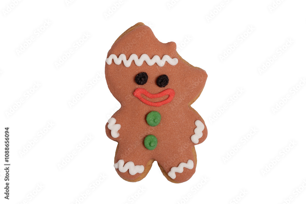 Homemade gingerbread cookie „Bitten Christmas man“ on white, isolated Christmas handmade gingerbread cookie „Bitten Christmas man“ on white background, top view, flat lay, PNG transparent Homemade gingerbread cookie „Bitten Christmas man“ on white, isolated Christmas handmade gingerbread cookie „Bitten Christmas man“ on white background, top view, flat lay, PNG transparent