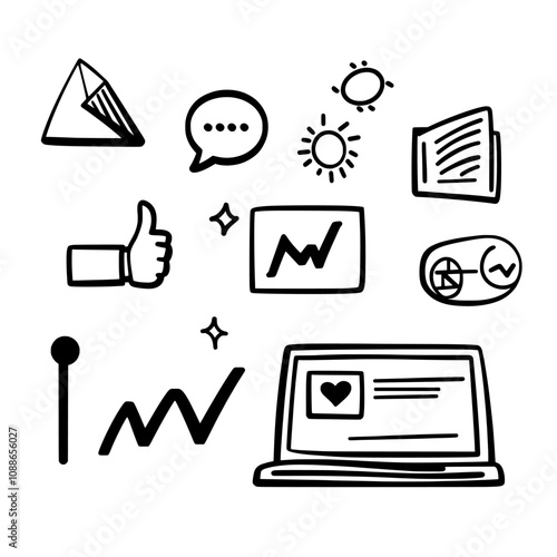 Modern set of technology icons. Included are icons as Internet, Like, Payment received signs. Statistics, Star, 5G wifi symbols. Loans, credit card lines. Monitor with cursor, social media likes.