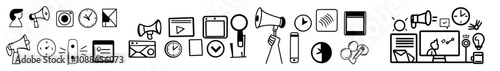 Vector. Election line icons including Voting Box, Ballot Paper, Candidate, Politics and People voting. Government election image with raise hands and document checklist. Online poll results.
