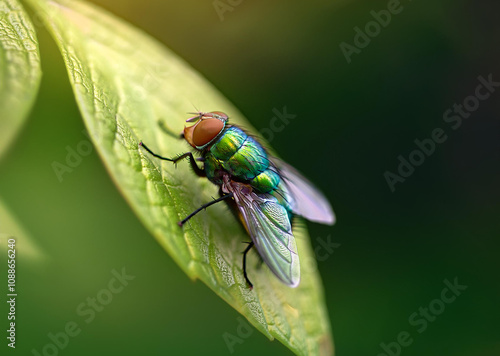 macro photography of green flies flying over water and leaves photo