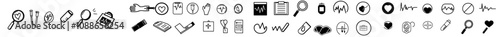 Diagnostics icons set. Monitors, analyzes, heartbeat, heart rate, data medical records icon symbol. Modern illustration of medical care.