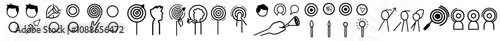 The employee recruitment icon set contains the following icons: headhunting, selected, pointing, choice, manage, search, add, target, job, candidate, human resource, partnership. A modern