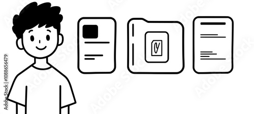 Thin line icon set showing personal data, identification, information, profile, authentication, identity, user name of employee, staff, security, office manager.